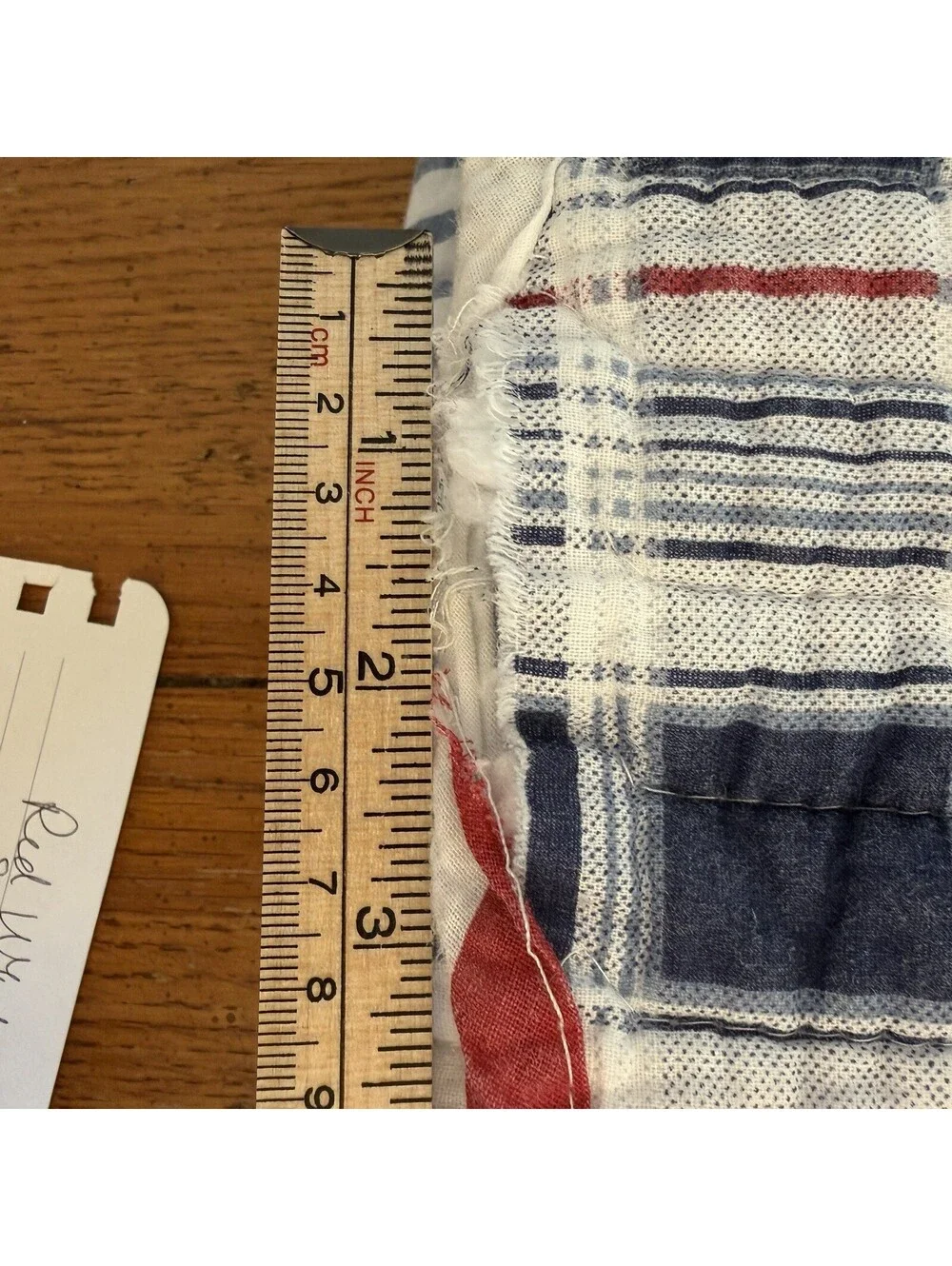 Cotton Quilt Twin Red White Blue Stripe And Plaid Comfy And Preowned Well Loved